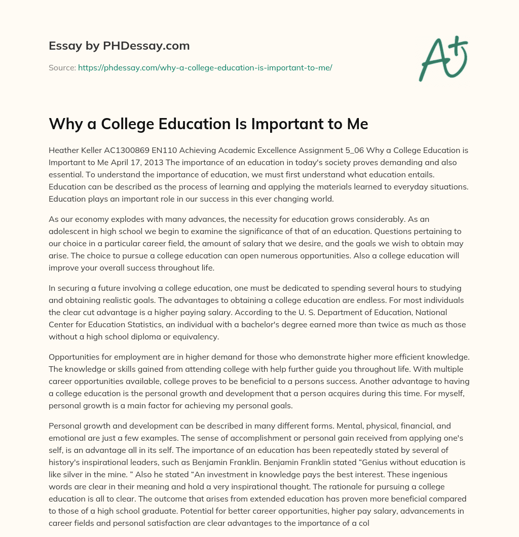 The Importance of a College Education for Success in Today’s Society essay