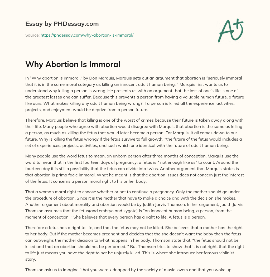 Why Abortion Is Immoral essay