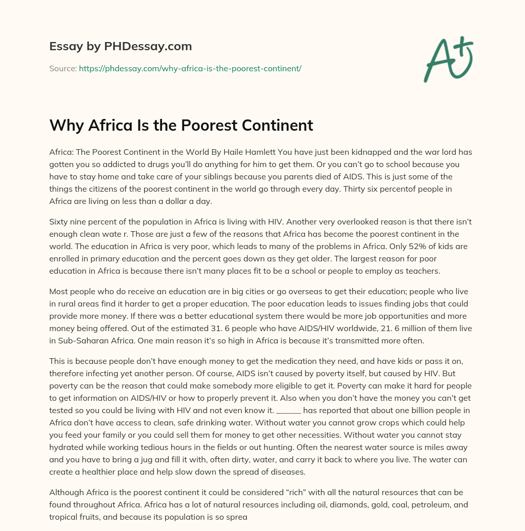 Why Africa Is the Poorest Continent essay