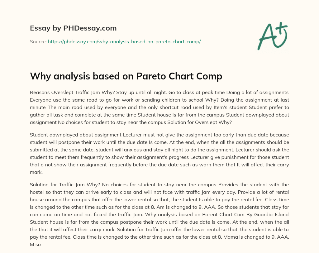 Why analysis based on Pareto Chart Comp essay