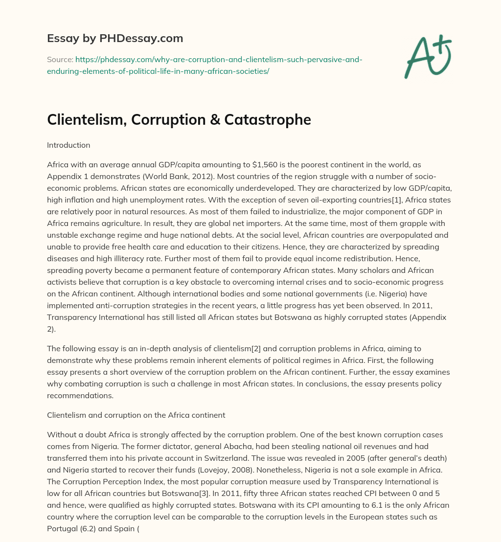 Clientelism, Corruption & Catastrophe essay