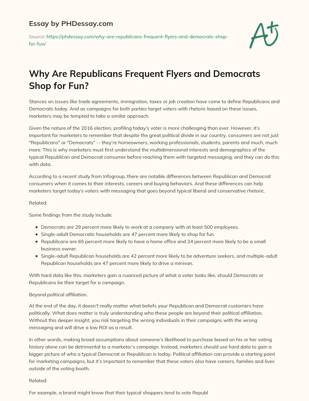 Why Are Republicans Frequent Flyers and Democrats Shop for Fun? essay