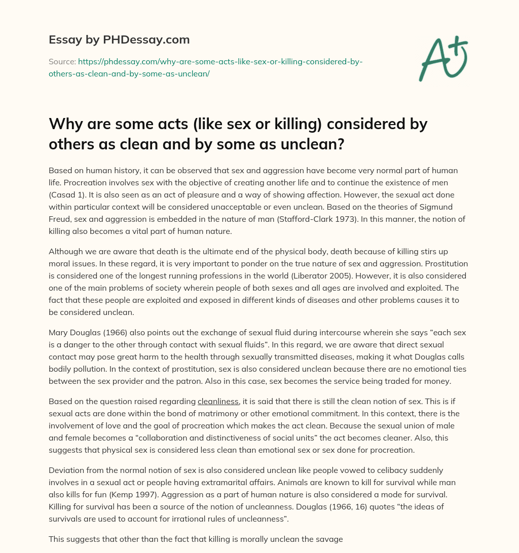 Why are some acts (like sex or killing) considered by others as clean and by some as unclean? essay