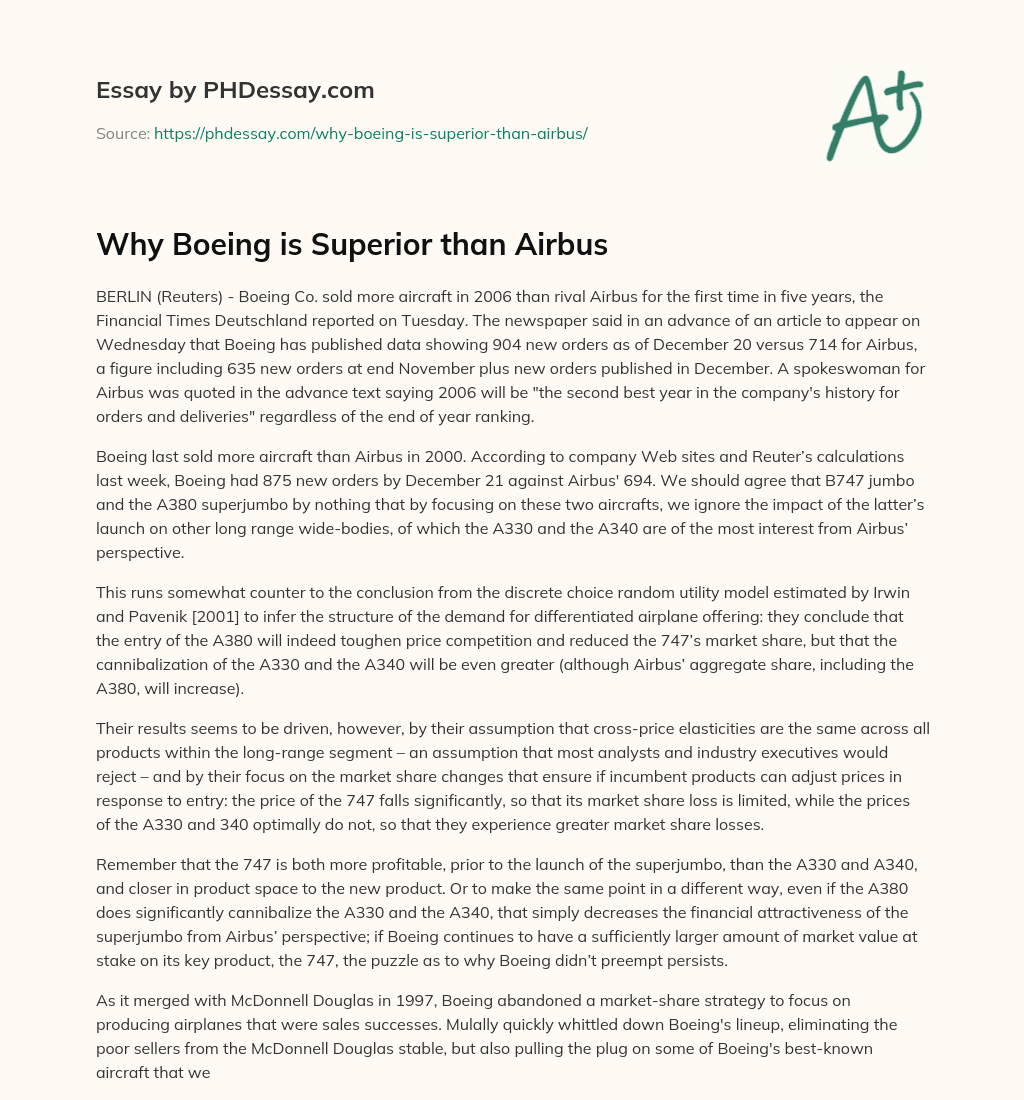 Why Boeing is Superior than Airbus essay