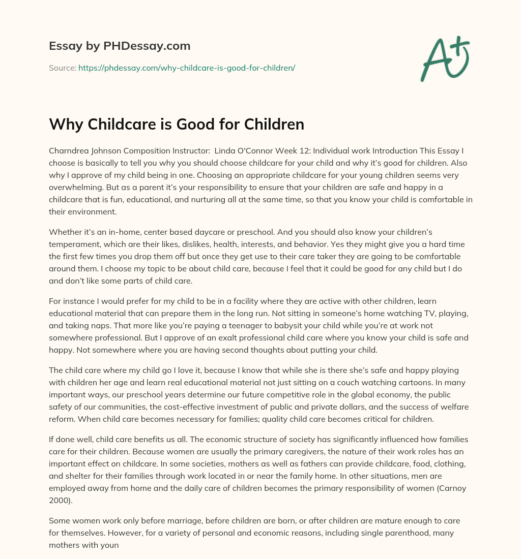 Why Childcare is Good for Children essay