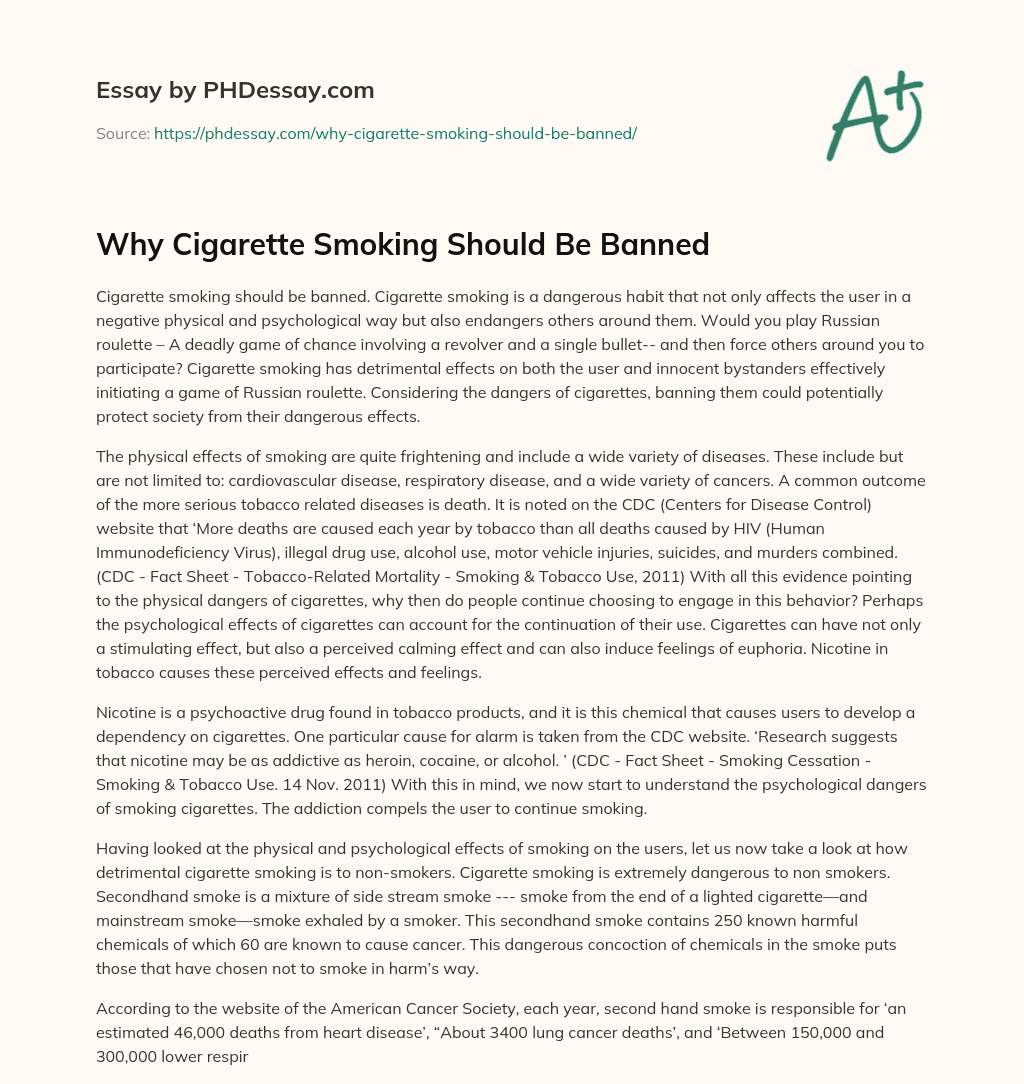 why tobacco should be banned essay