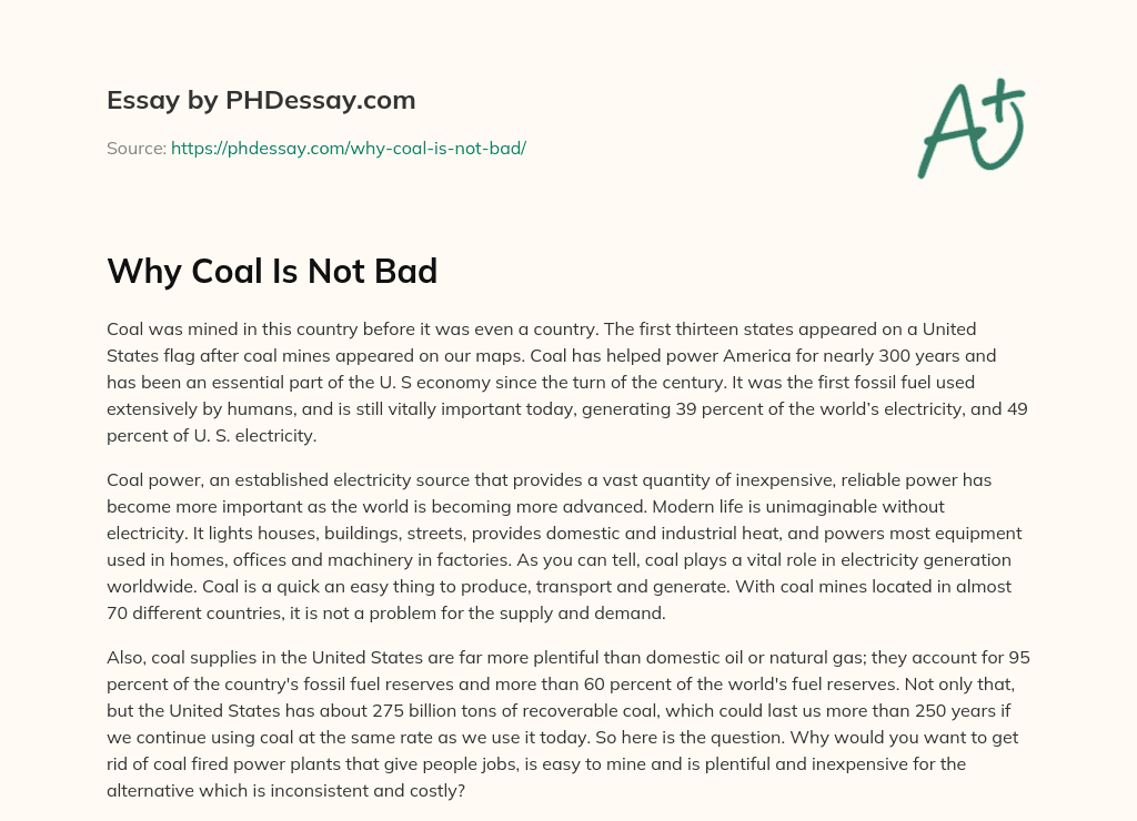Why Coal Is Not Bad essay
