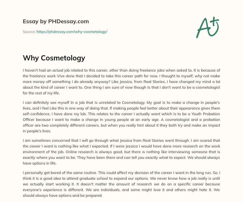 Why Cosmetology essay