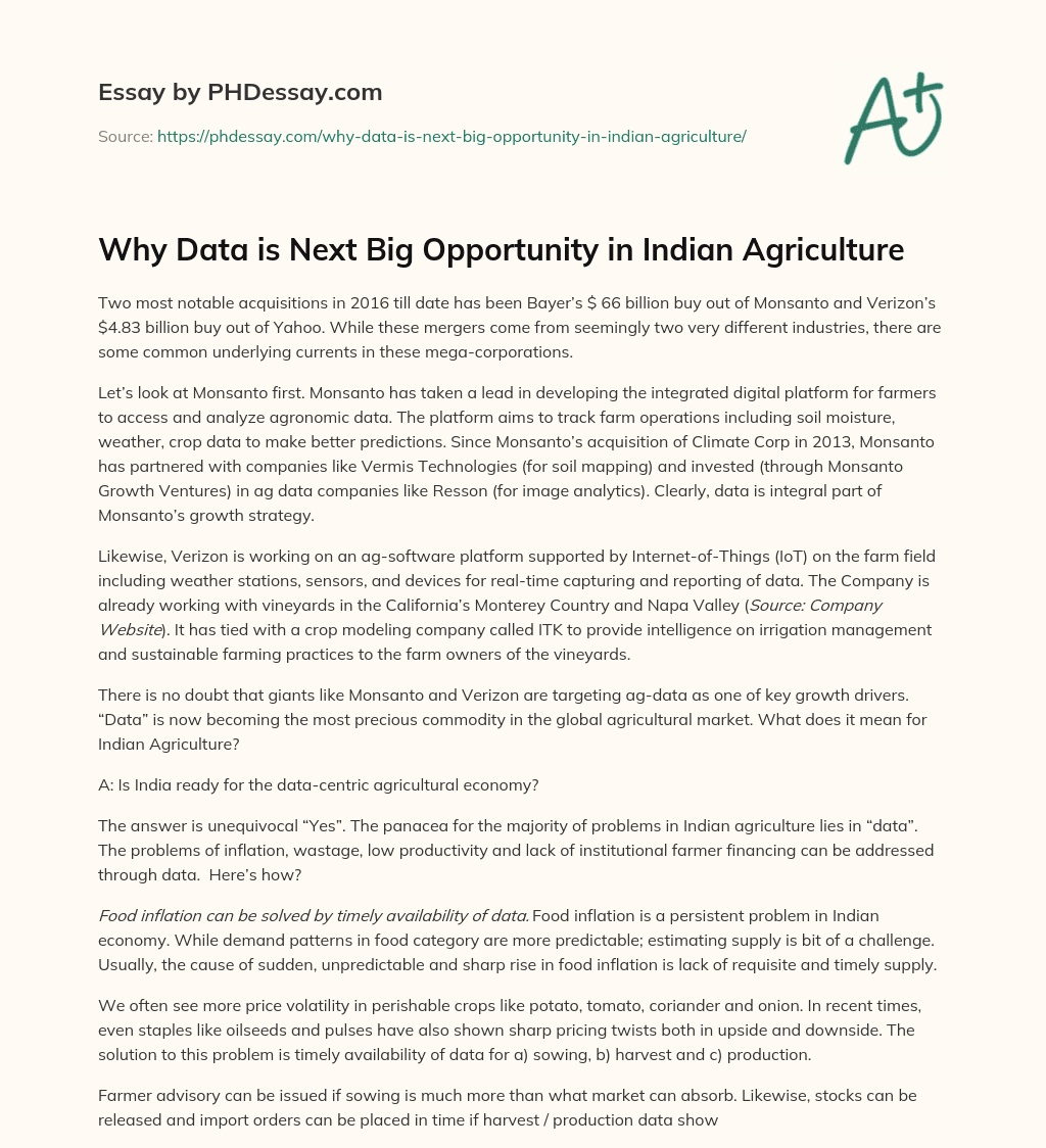 Why Data is Next Big Opportunity in Indian Agriculture essay