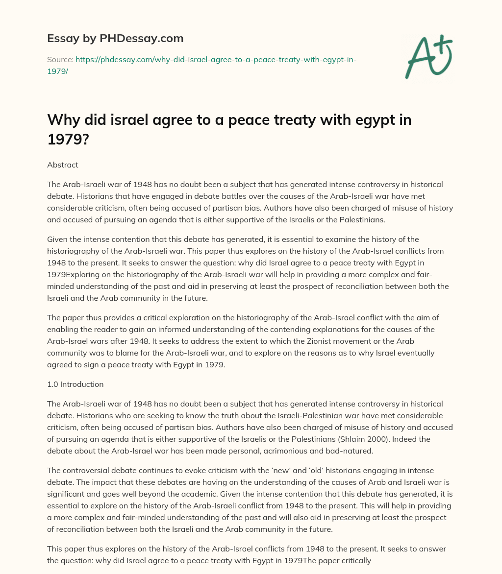 Why did israel agree to a peace treaty with egypt in 1979? essay