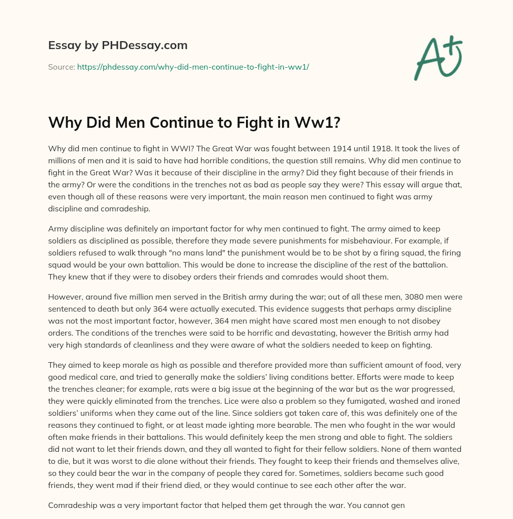 Why Did Men Continue to Fight in Ww1? essay
