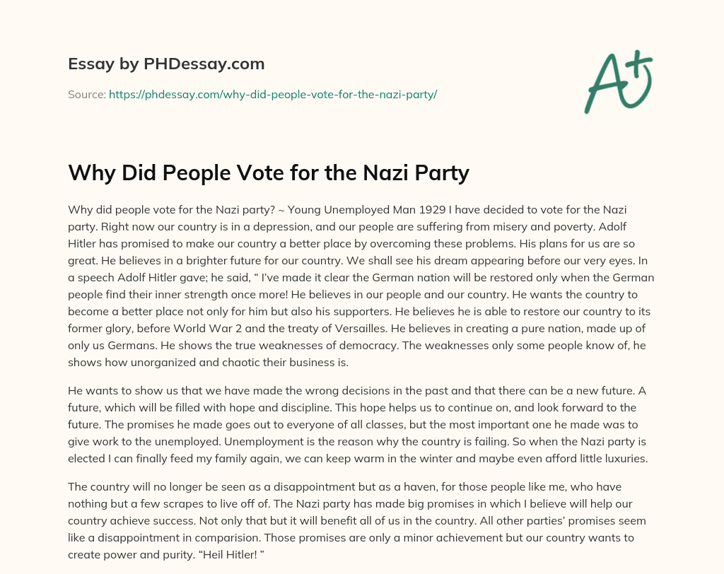 Why Did People Vote for the Nazi Party essay
