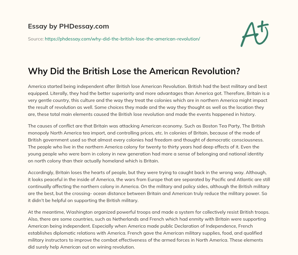 Why Did the British Lose the American Revolution? essay