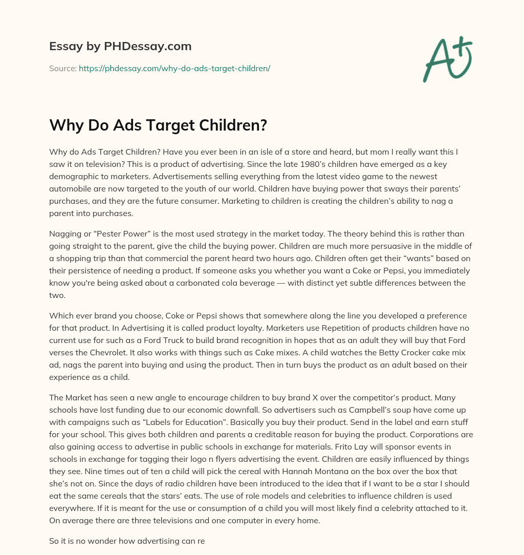 Why Do Ads Target Children? essay
