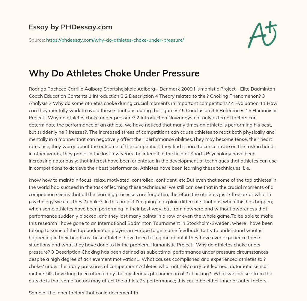 Why Do Athletes Choke Under Pressure Phdessay