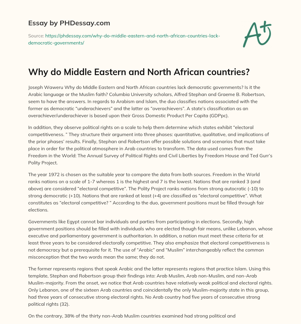 Why do Middle Eastern and North African countries? essay