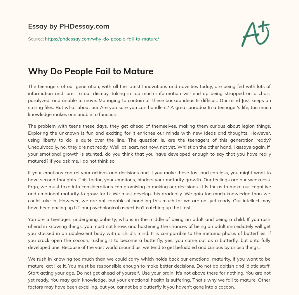 Why Do People Fail to Mature essay