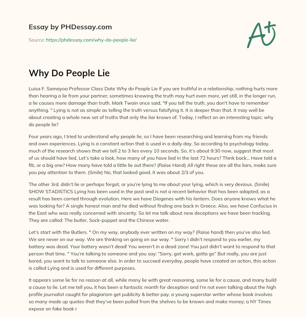 Why Do People Lie essay