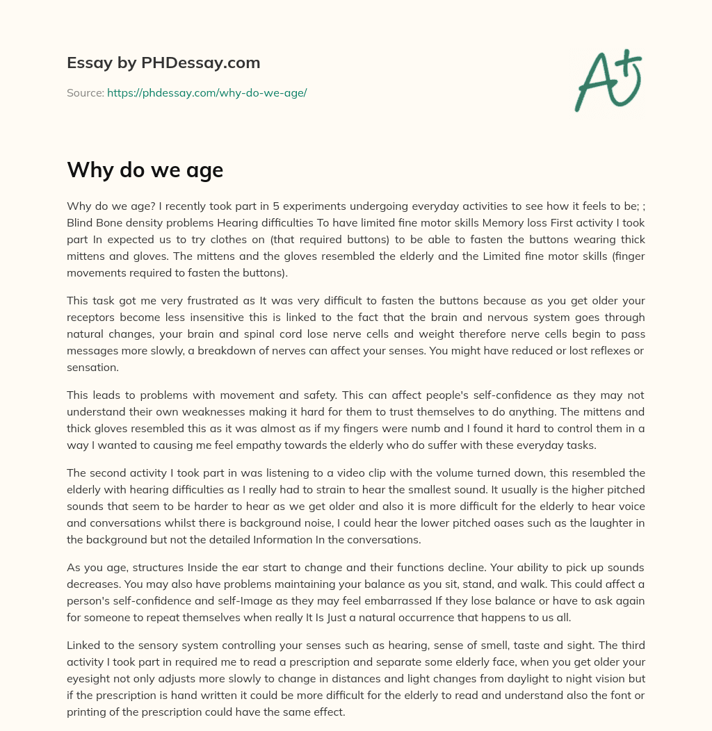 Why do we age essay