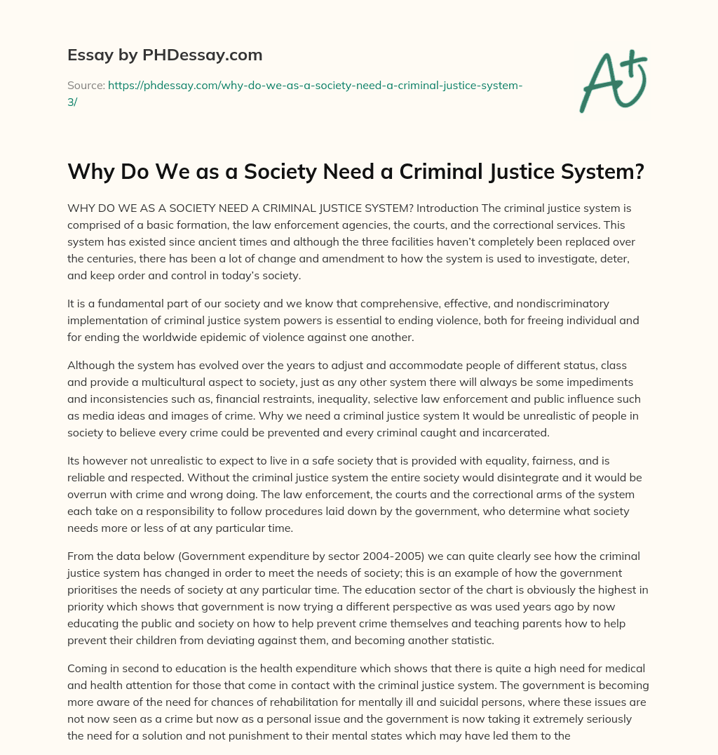 Why Do We as a Society Need a Criminal Justice System? essay