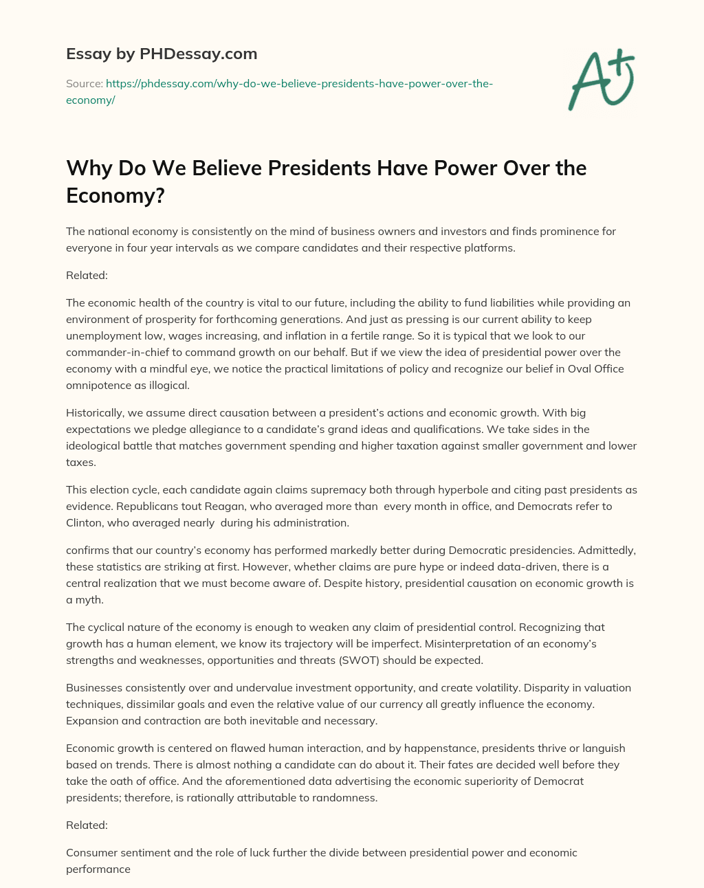 Why Do We Believe Presidents Have Power Over the Economy? essay