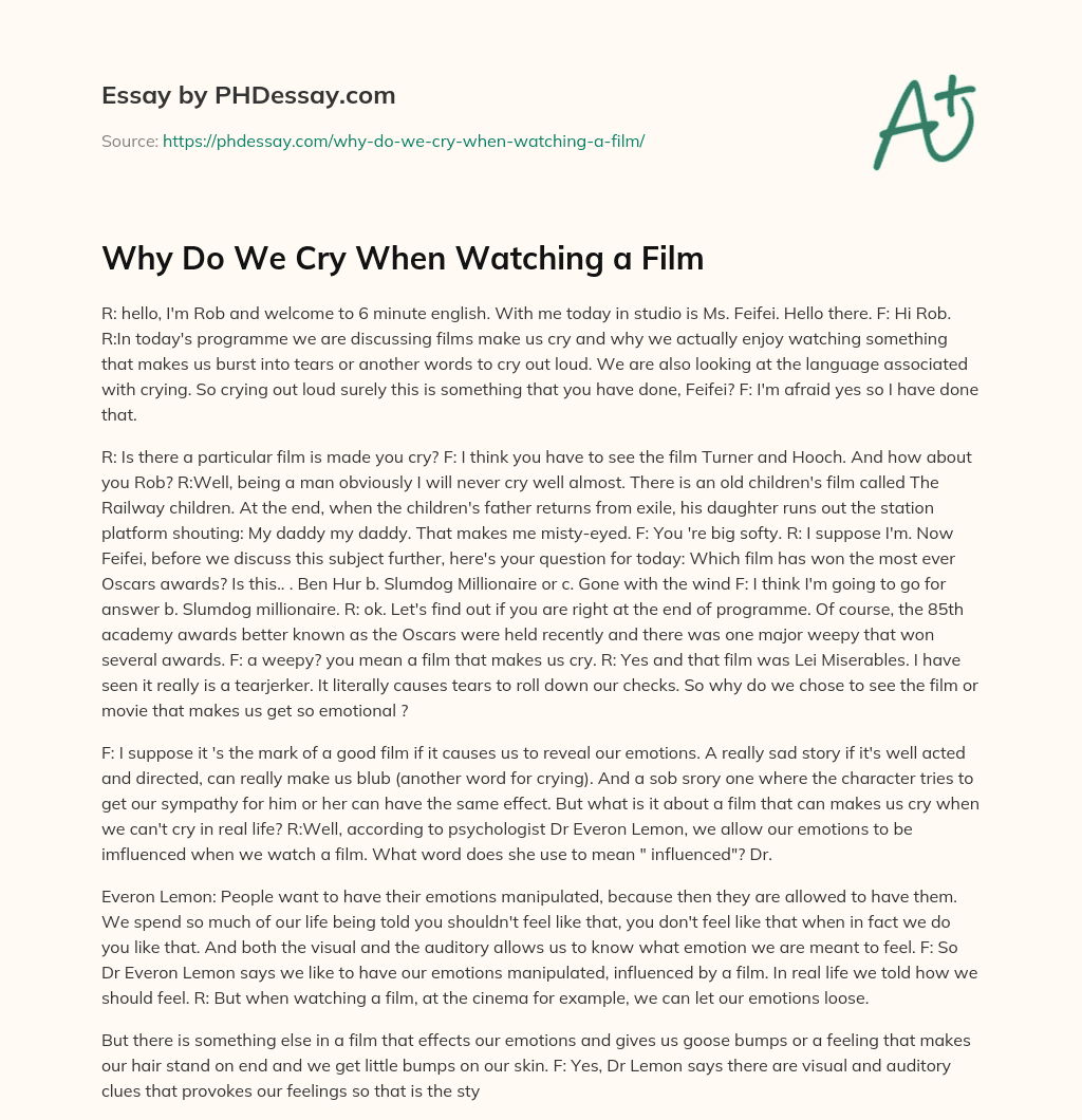Why Do We Cry When Watching a Film essay