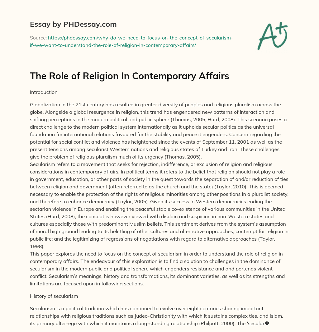 The Role of Religion In Contemporary Affairs essay