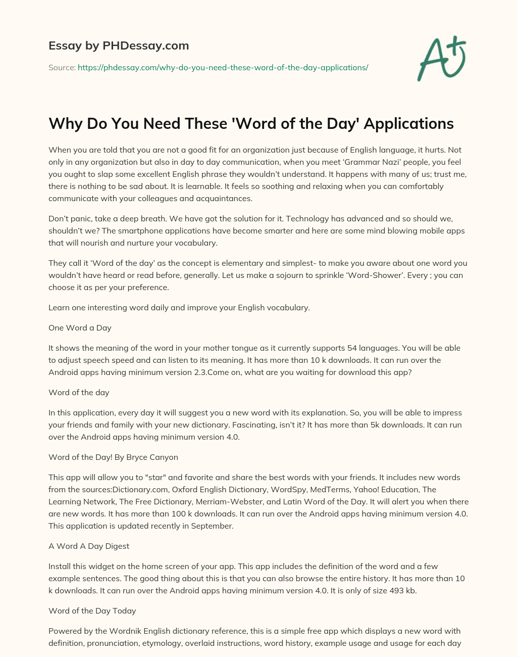 Why Do You Need These ‘Word of the Day’ Applications essay