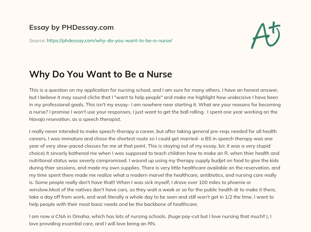 an essay on why i want to be a nurse