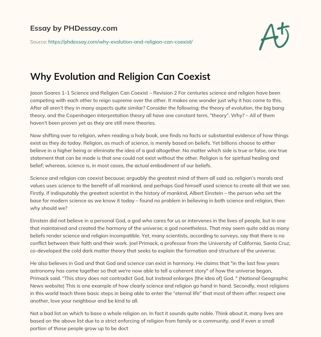 Why Evolution and Religion Can Coexist essay