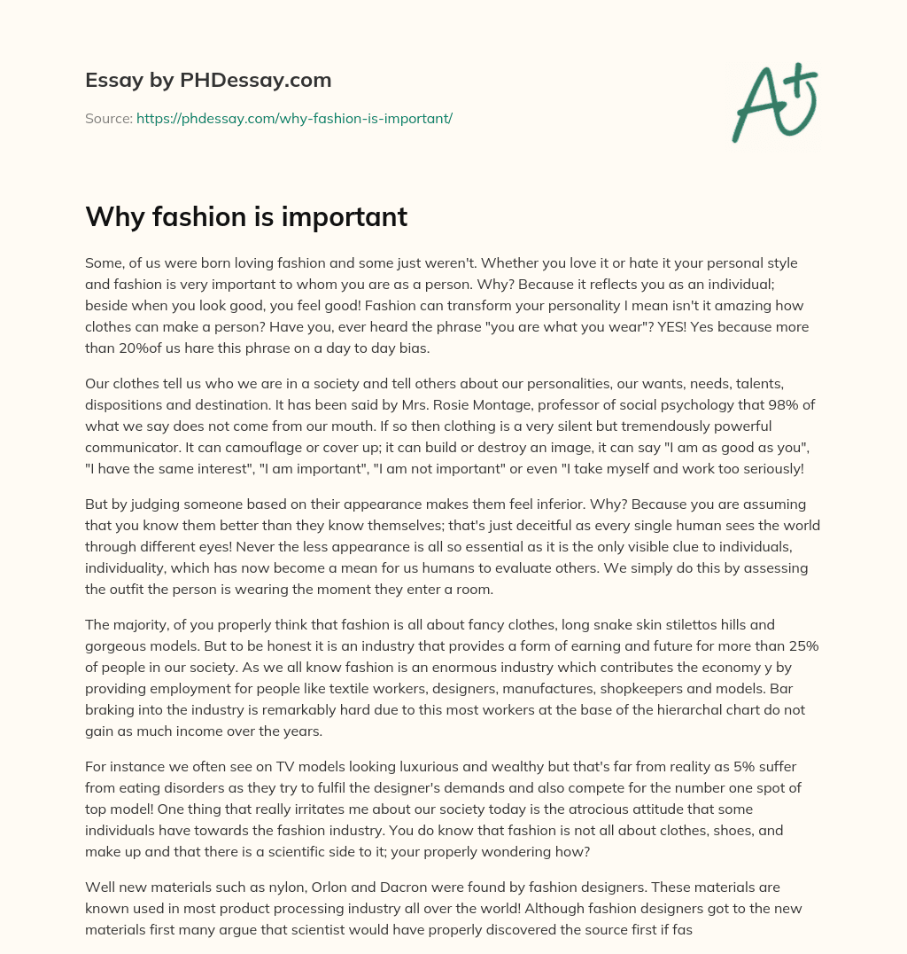 essay on why fashion is important