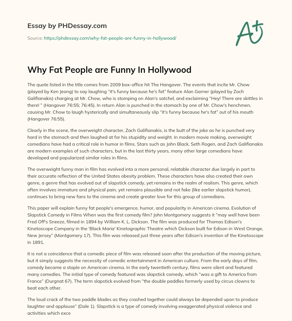 Why Fat People are Funny In Hollywood essay