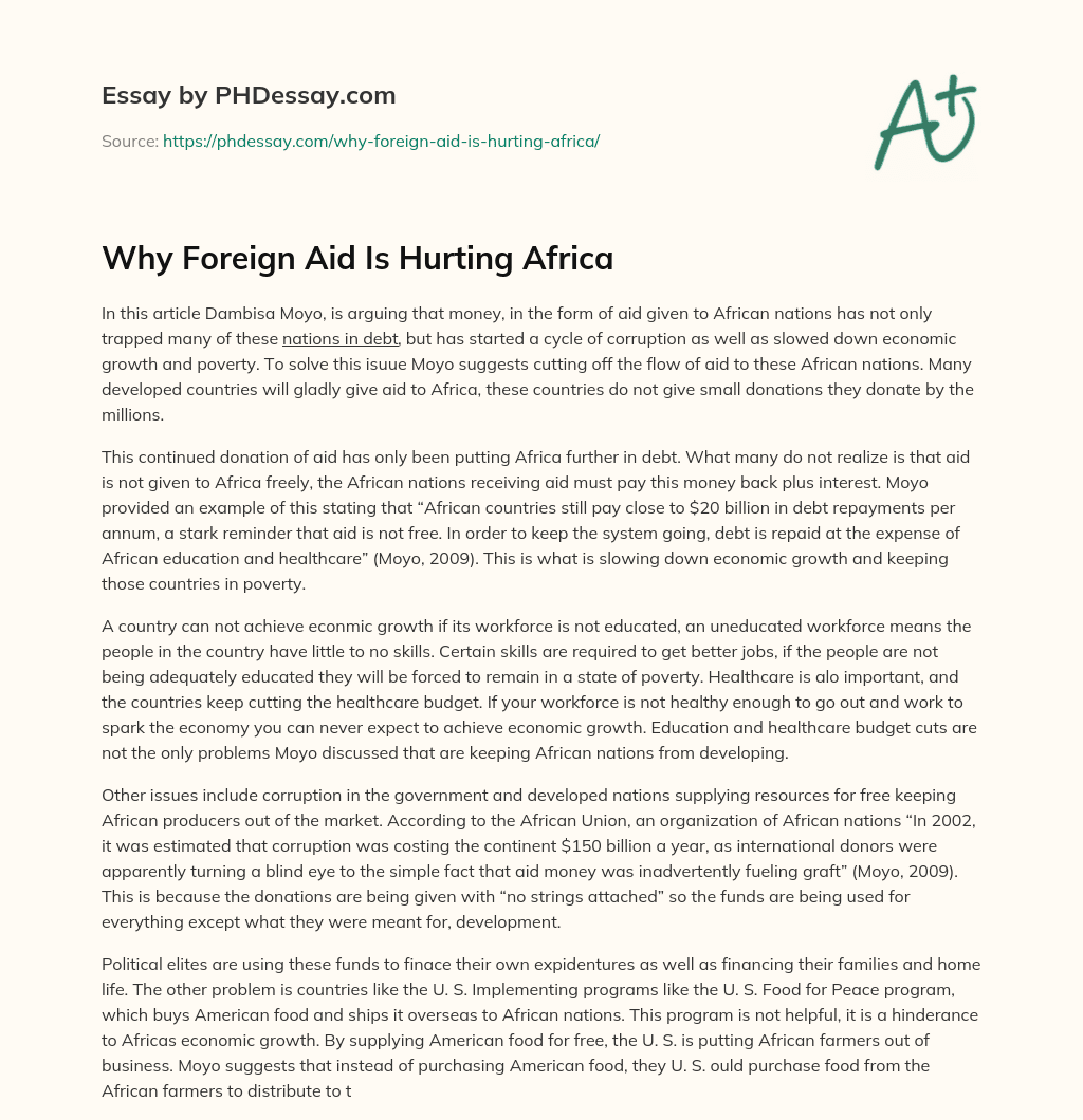 Why Foreign Aid Is Hurting Africa essay
