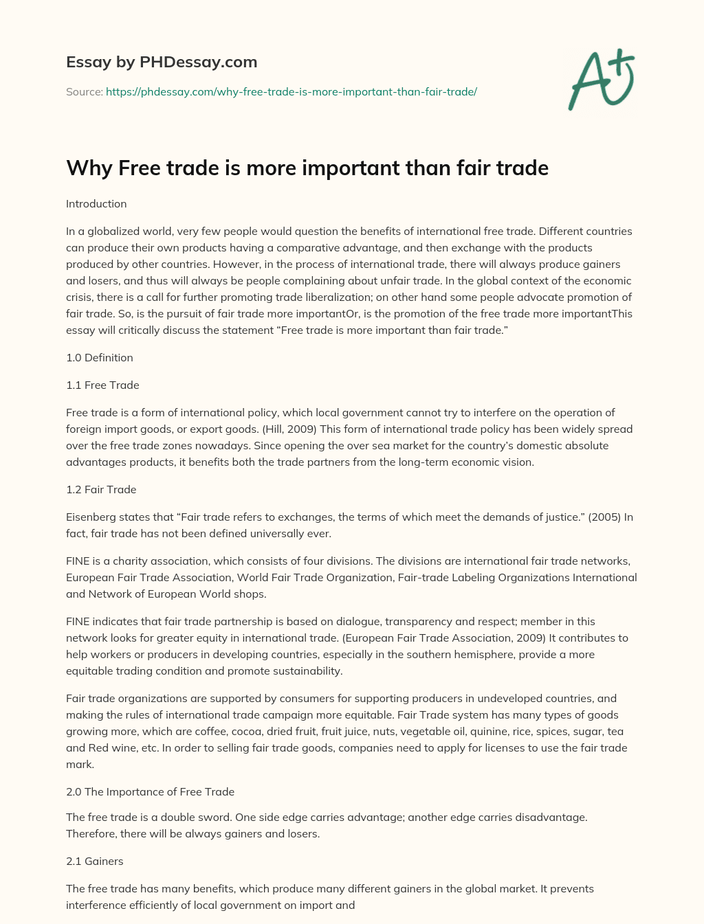 Why Free trade is more important than fair trade essay