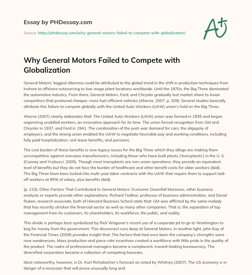 Why General Motors Failed to Compete with Globalization essay
