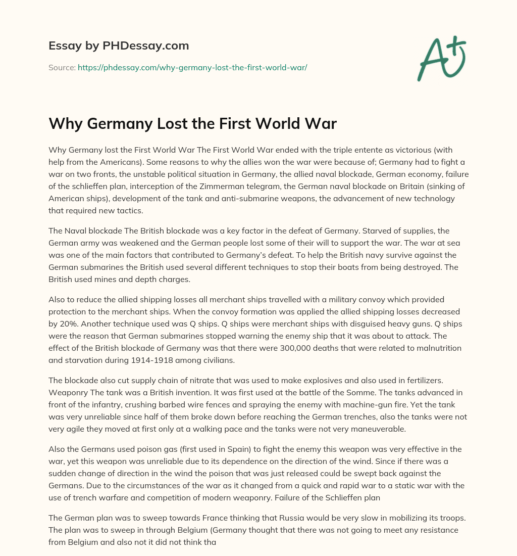 why germany lost ww1 essay