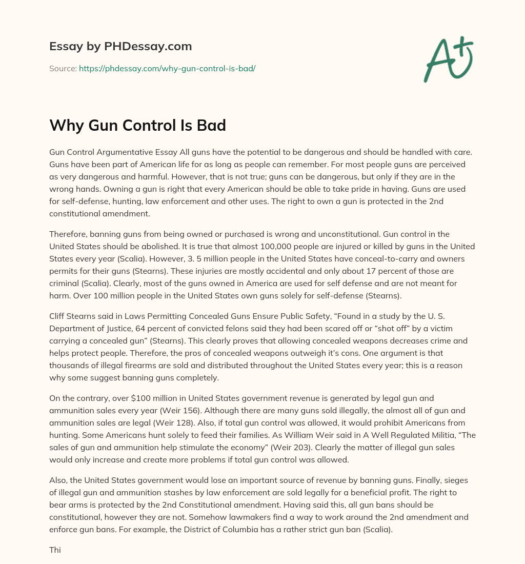 Why Gun Control Is Bad essay