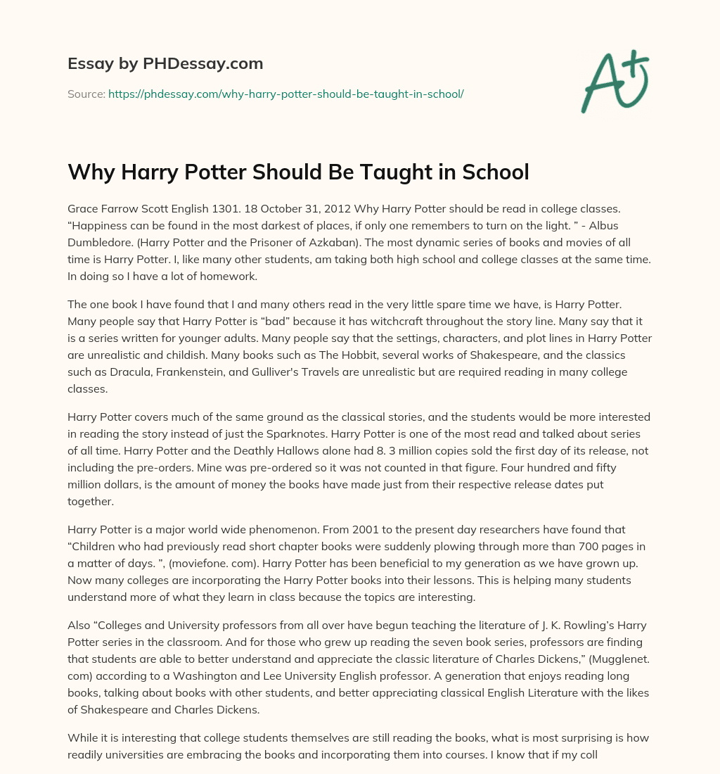 harry potter essay 300 words