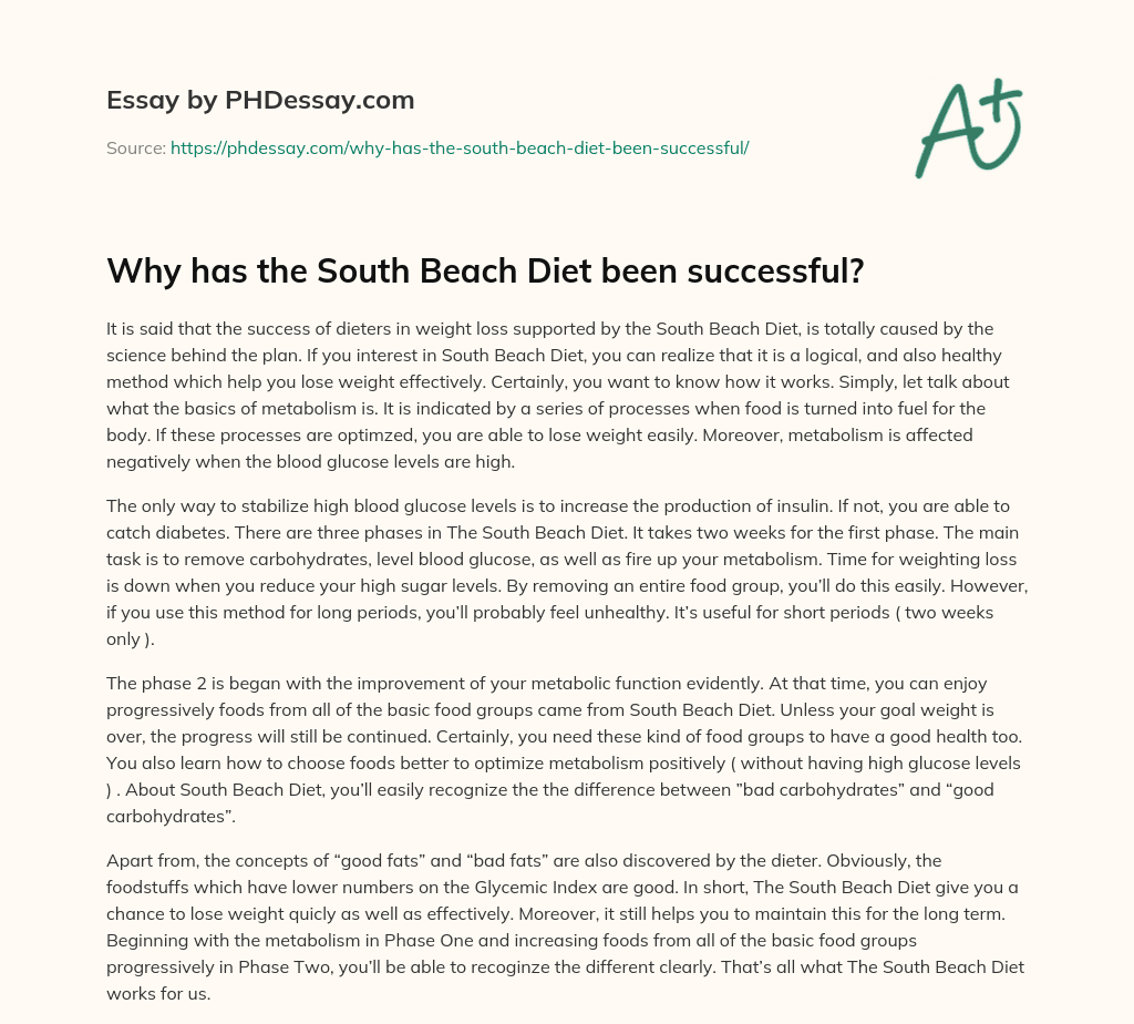 Why has the South Beach Diet been successful? essay