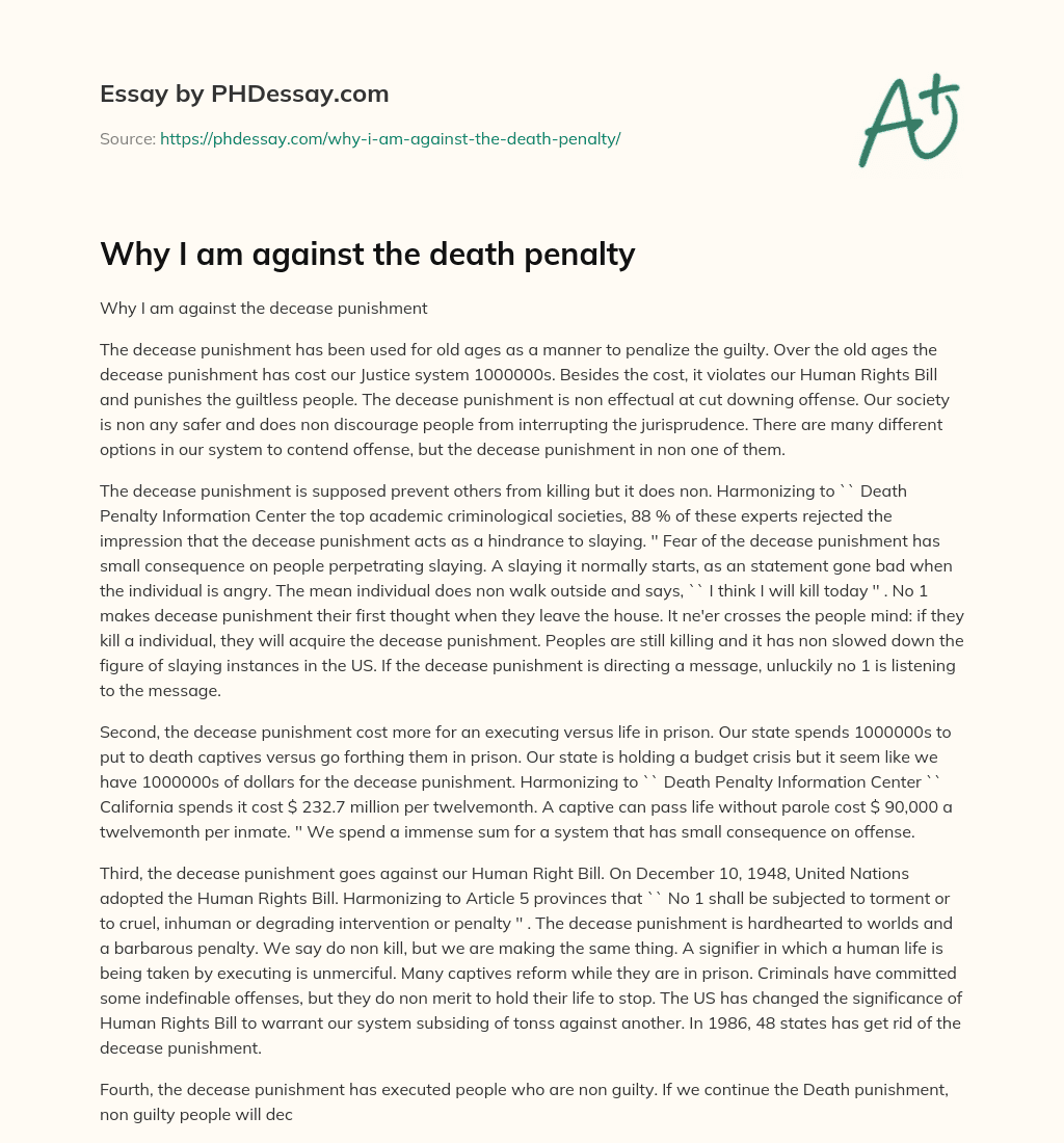 Why I am against the death penalty essay