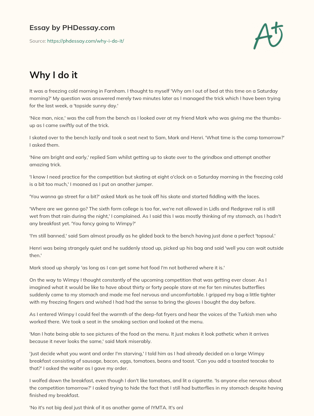 Skateboarding in the Cold: Practice for a Competition essay