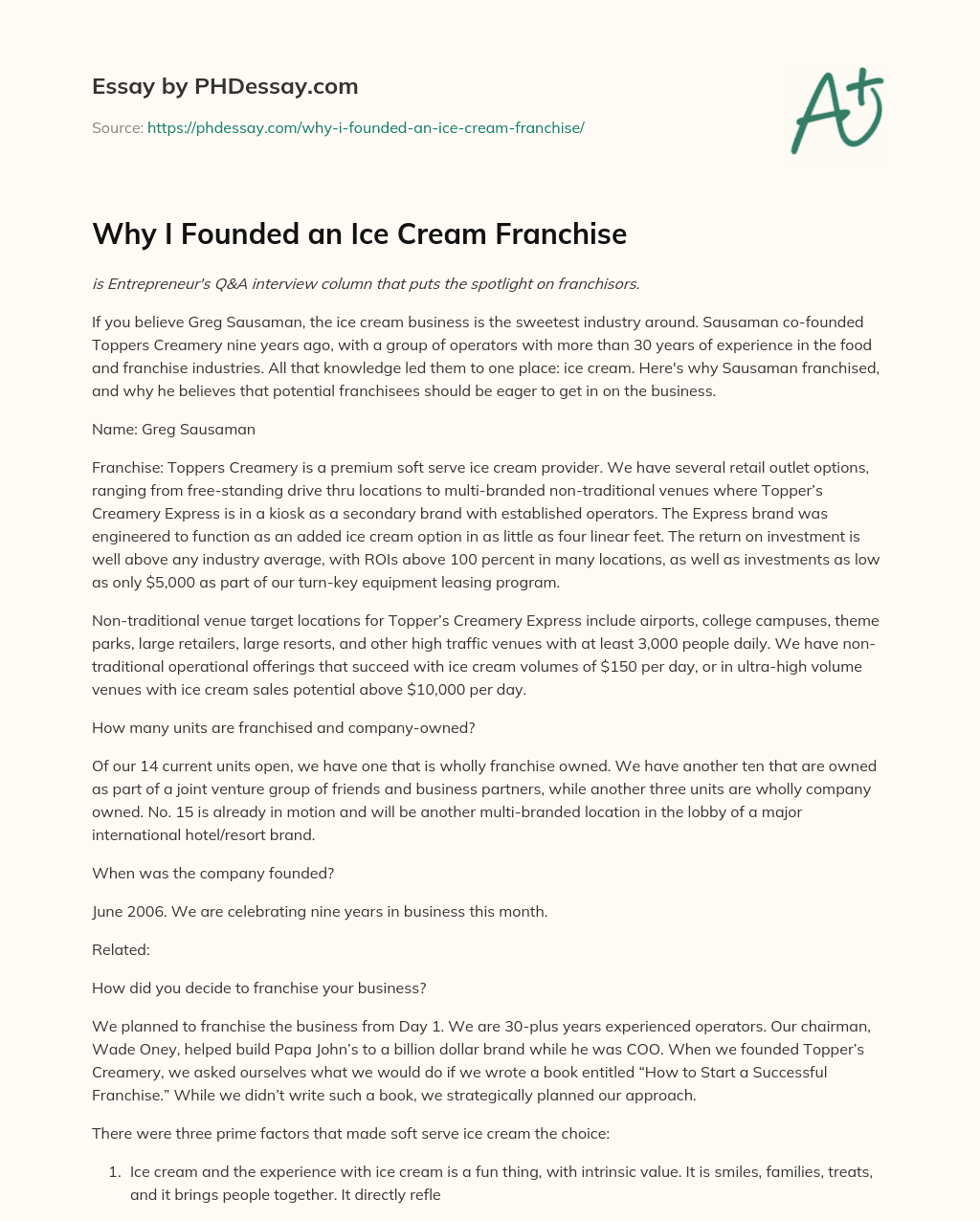 Why I Founded an Ice Cream Franchise