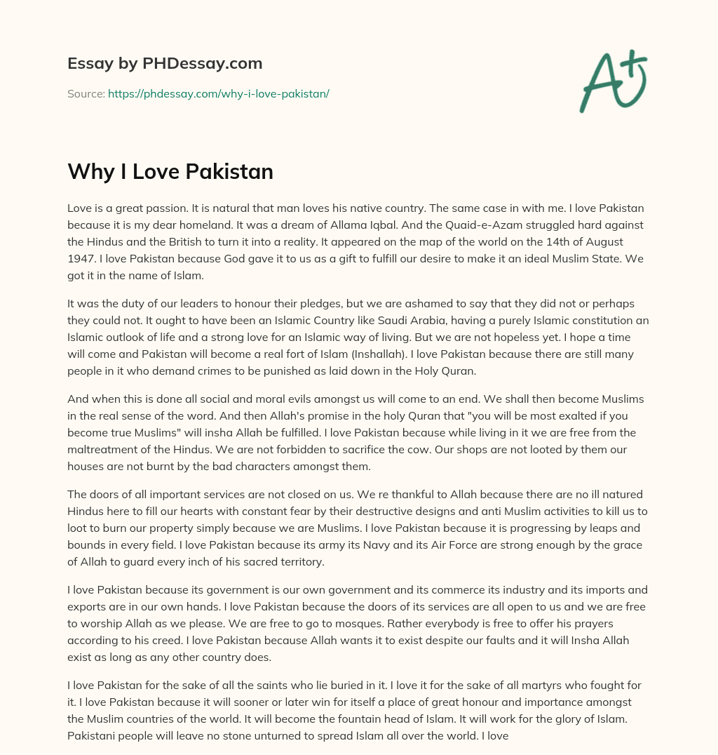 write an essay on why i love pakistan