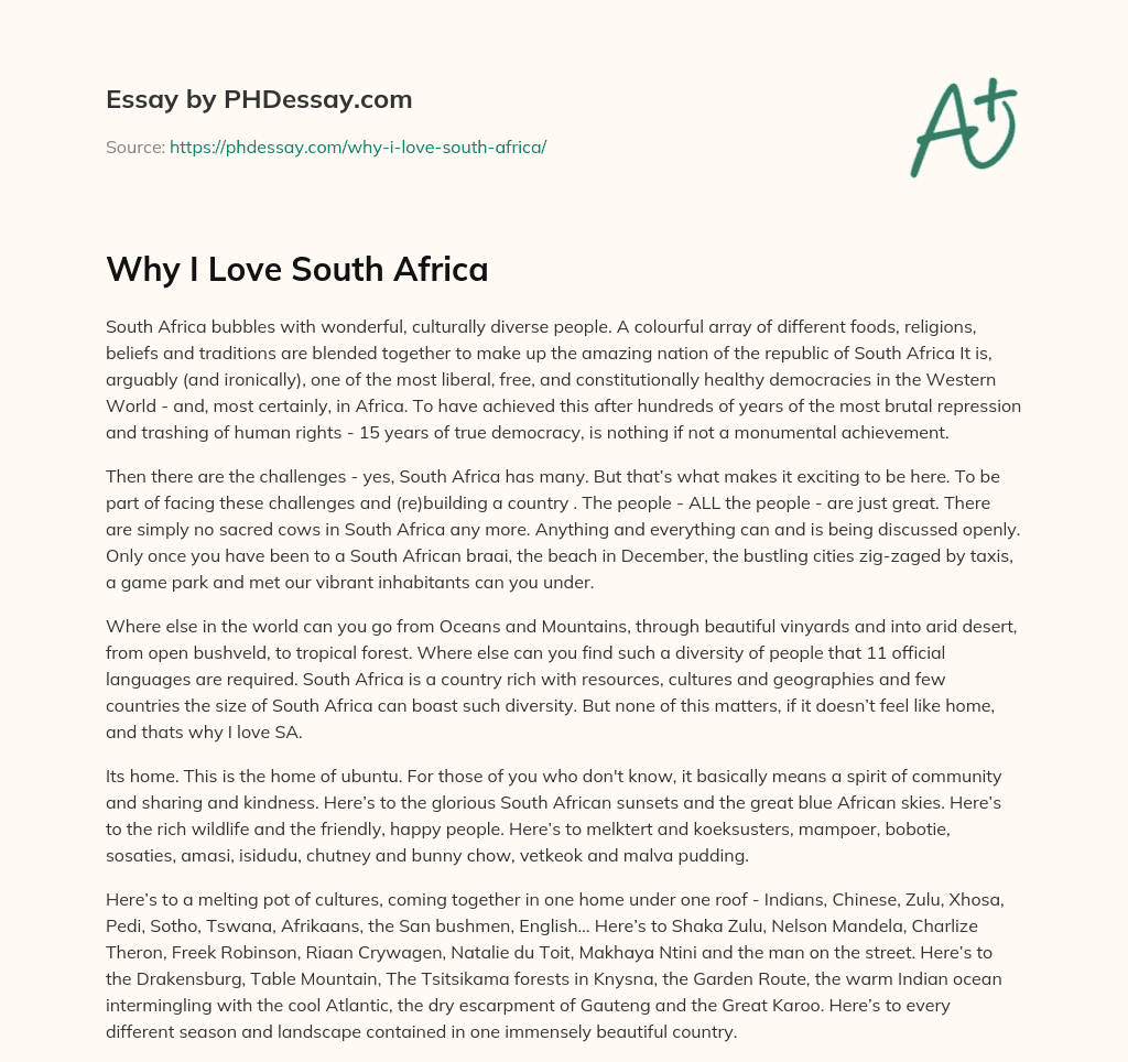 write an essay about why i love south africa