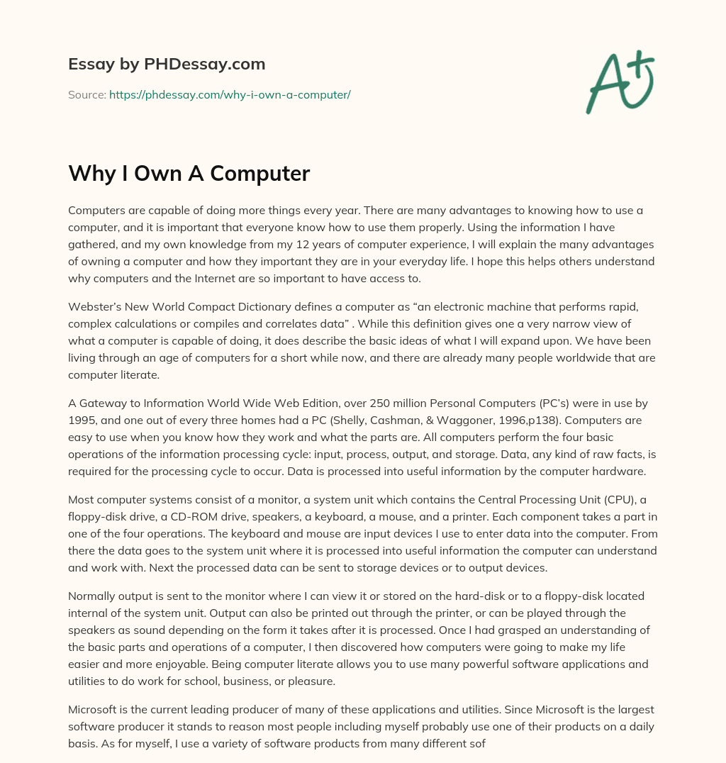 Why I Own A Computer essay