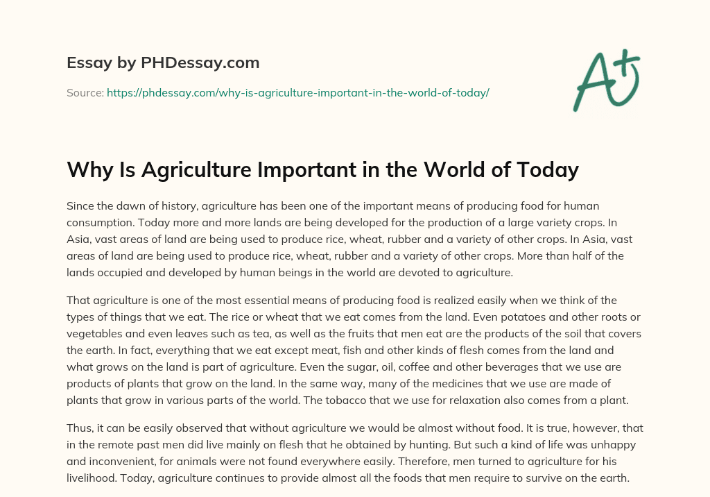 essay on agriculture in 200 words