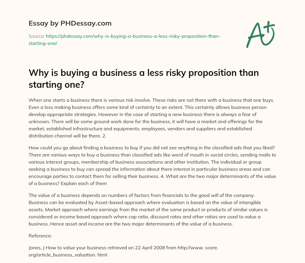 Why is buying a business a less risky proposition than starting one? essay