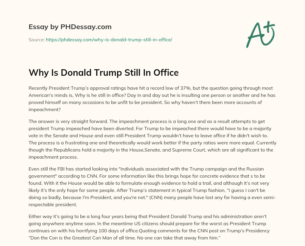 Why Is Donald Trump Still In Office essay