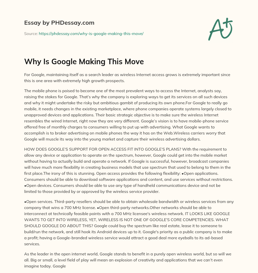 Why Is Google Making This Move essay