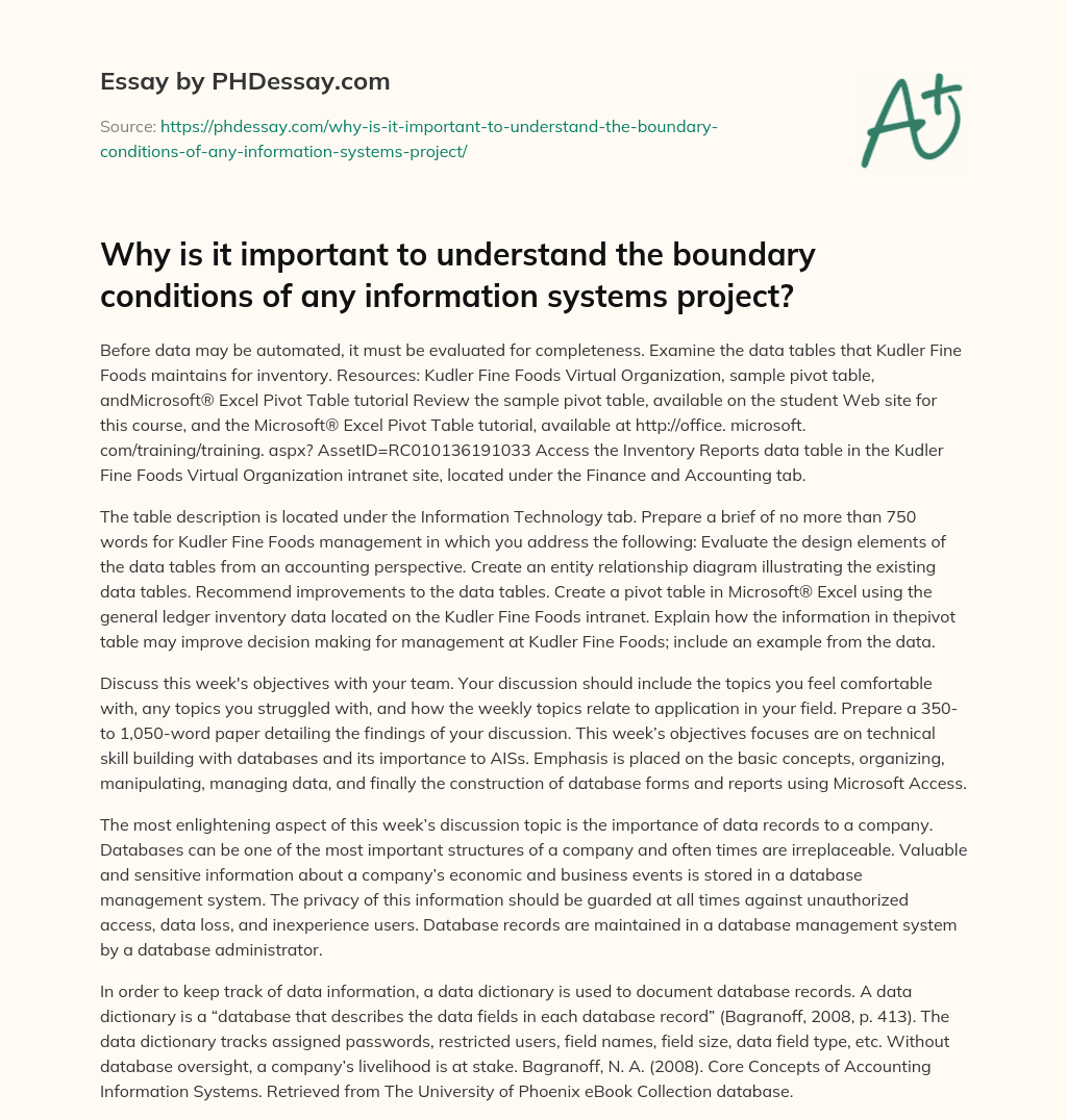 Why is it important to understand the boundary conditions of any information systems project? essay